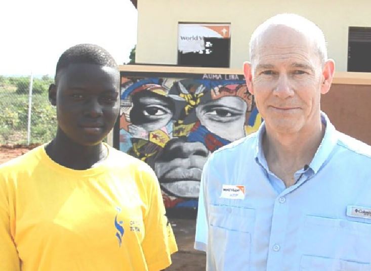 World Vision  CEO with South Sudanese refugees